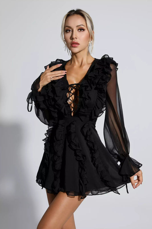 Kate Black Chiffon Mini Dress