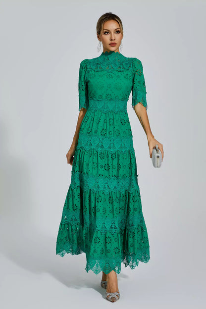 Kenna Green Hollow Half Sleeve Midi Dress