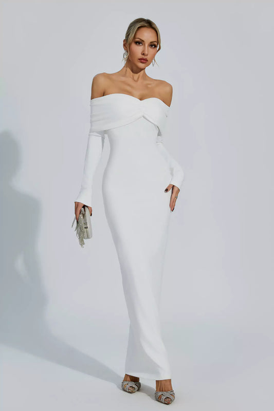 Kiana White Pleated Off-Shoulder Dress