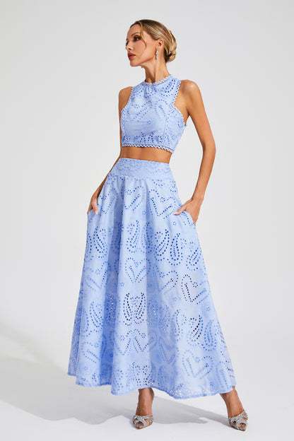 Lamb Blue Embroider Sleeveless Set