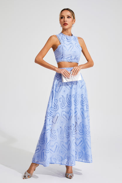 Lamb Blue Embroider Sleeveless Set