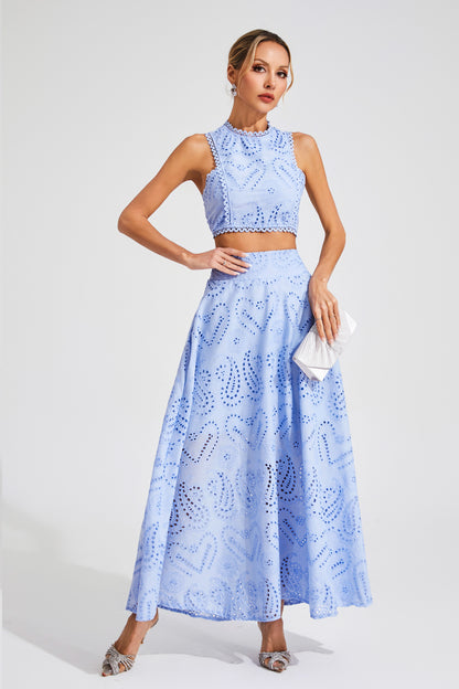 Lamb Blue Embroider Sleeveless Set