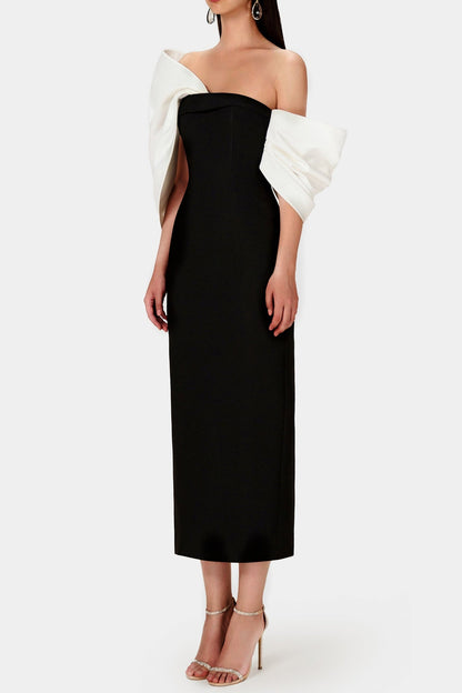 Delancy Bowknot Contrast Midi Dress
