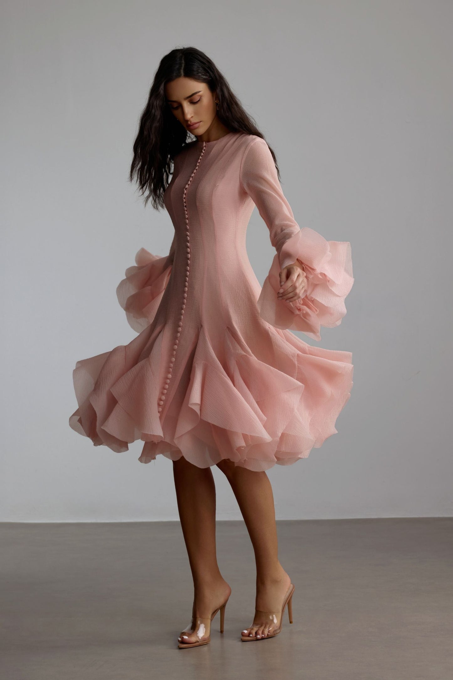 Gloria Long Sleeve Flared Hem Midi Dress