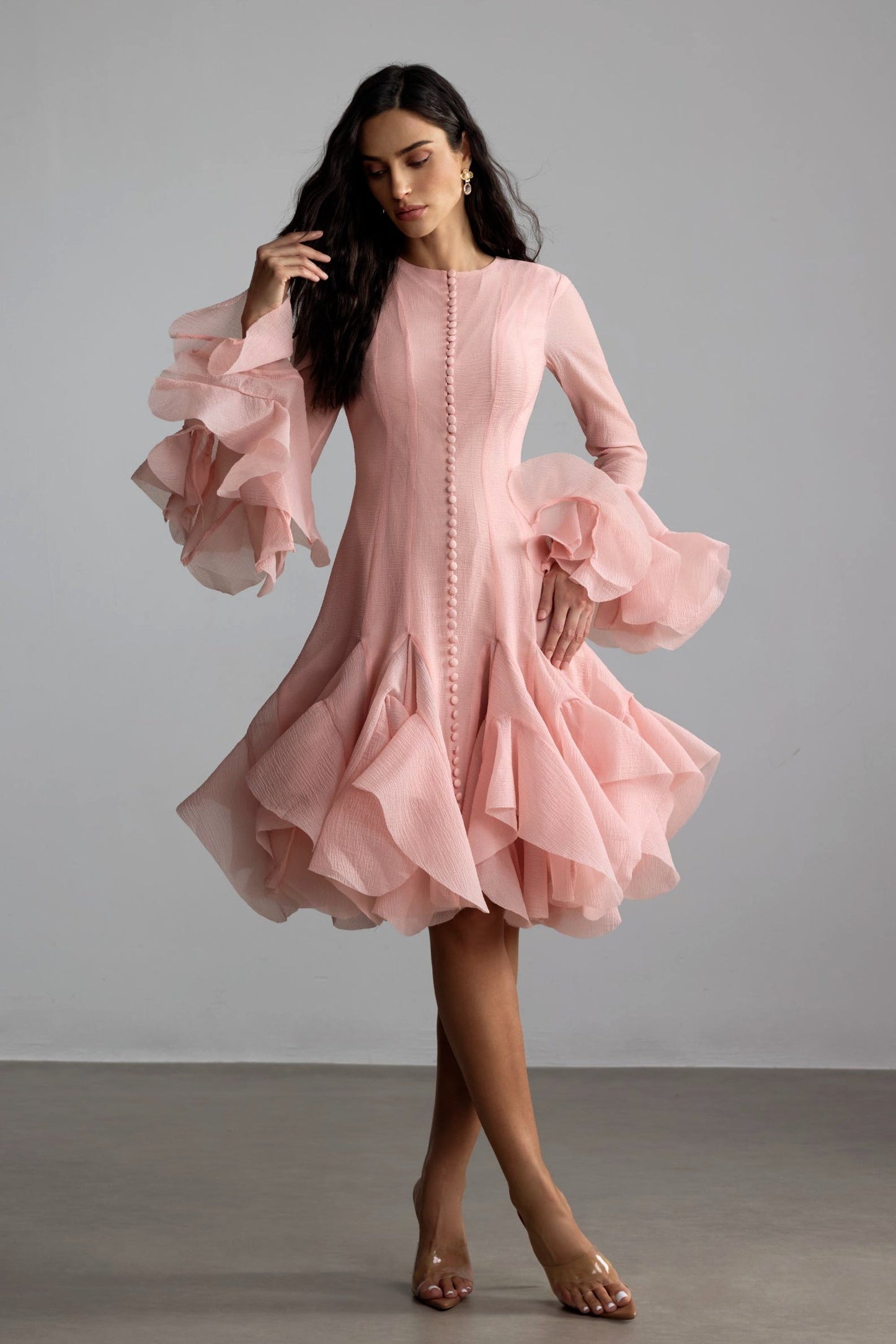 Gloria Long Sleeve Flared Hem Midi Dress