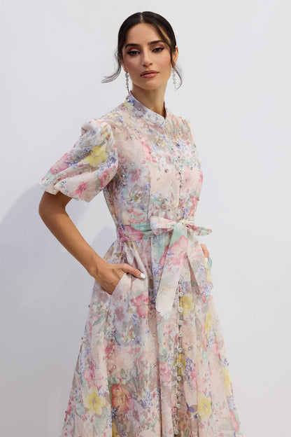 Anne Floral Print Puff Sleeve Maxi Dress
