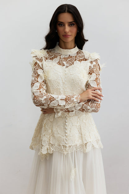 Elizabeth Butterfly Embroidered Lace Maxi Dress