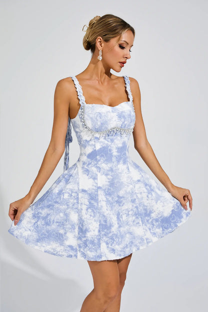 Macaulay Blue Pearls Mini Slip Dress