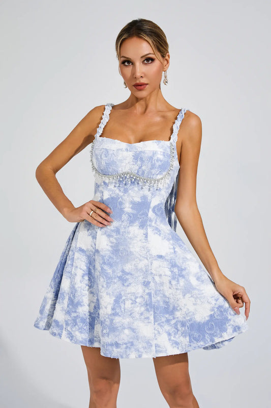 Macaulay Blue Pearls Mini Slip Dress