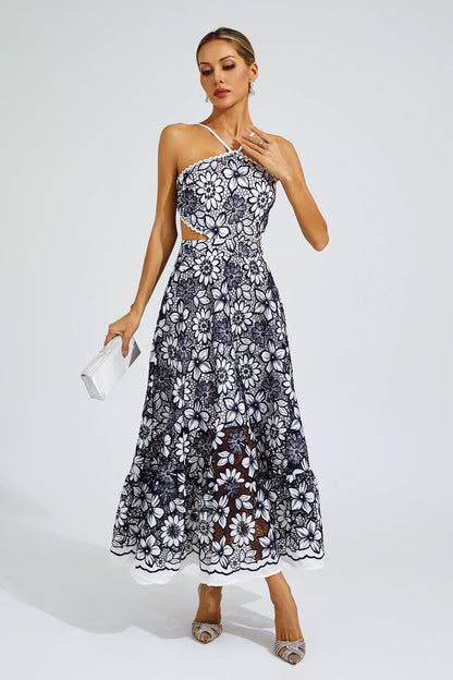Michaelia Blue Cut Out Halter Dress