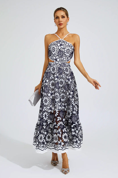 Michaelia Blue Cut Out Halter Dress
