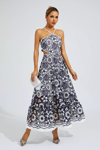 Michaelia Blue Cut Out Halter Dress