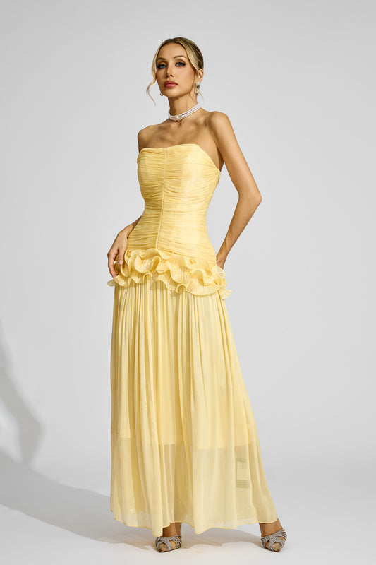 Michelson Yellow Off Shoulder Ruffled Dress