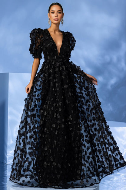 Spak Bubble Sleeve Cubic Floral Maxi Dress