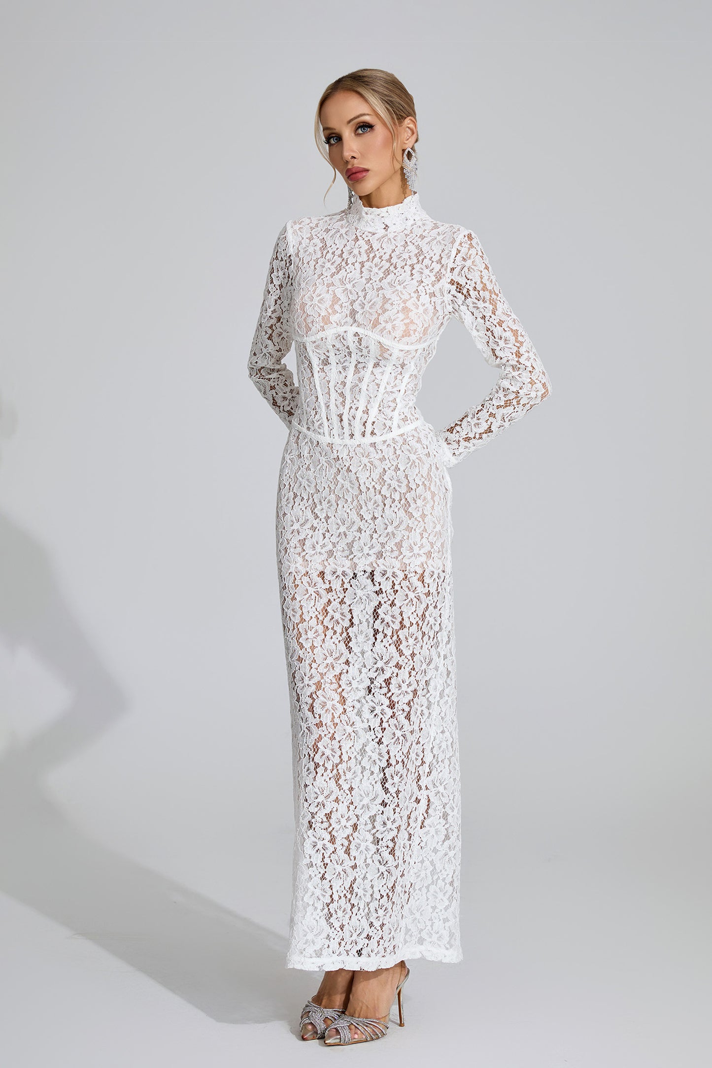 Odette  White Lace Maxi Dress
