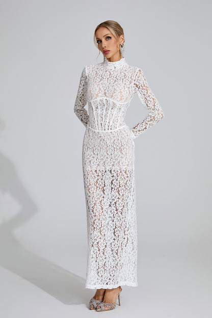 Odette  White Lace Maxi Dress