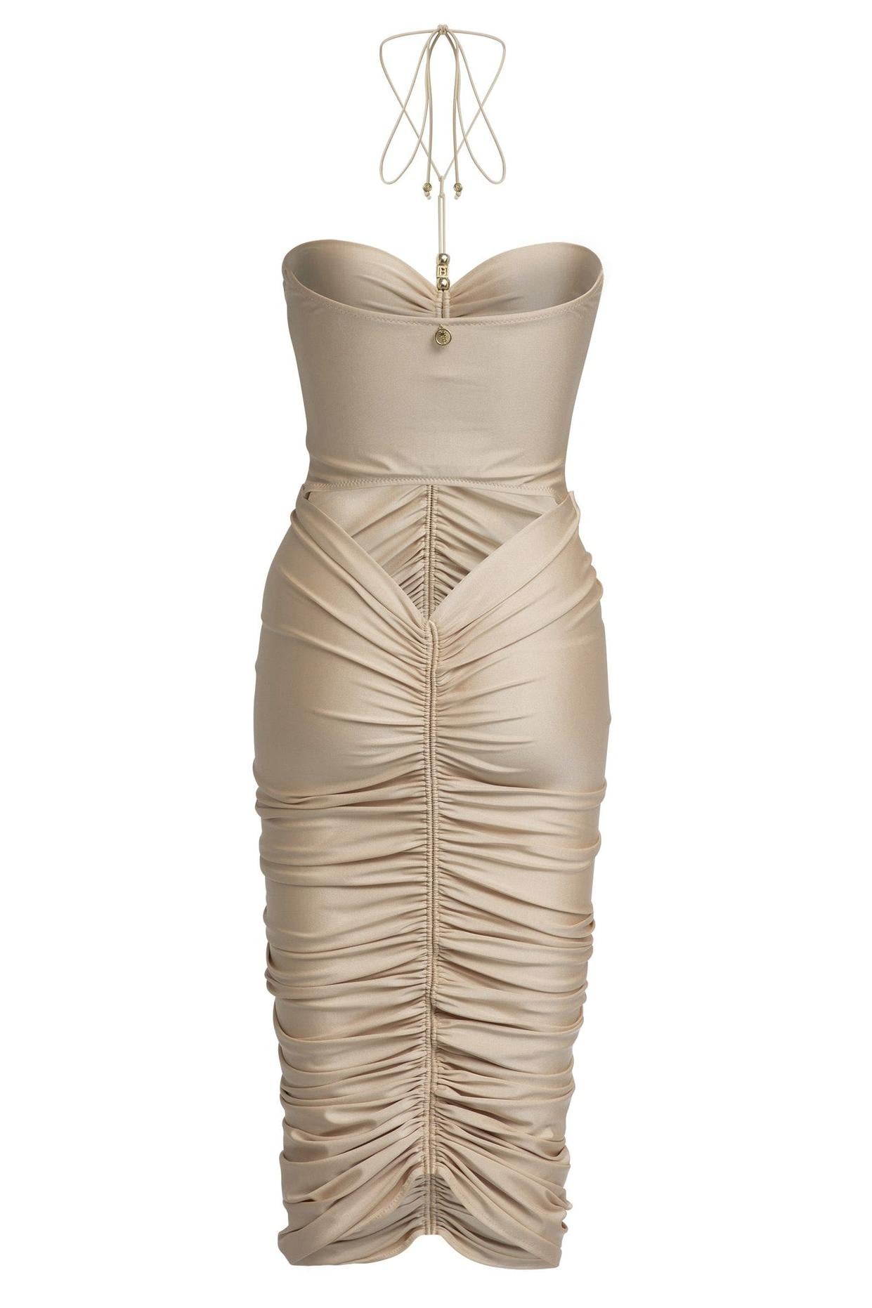 Solid Cut Out Halter Neck Midi Dress