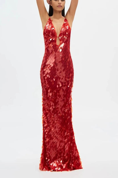 Sequin V-Neck Sleeveless Maxi Dress