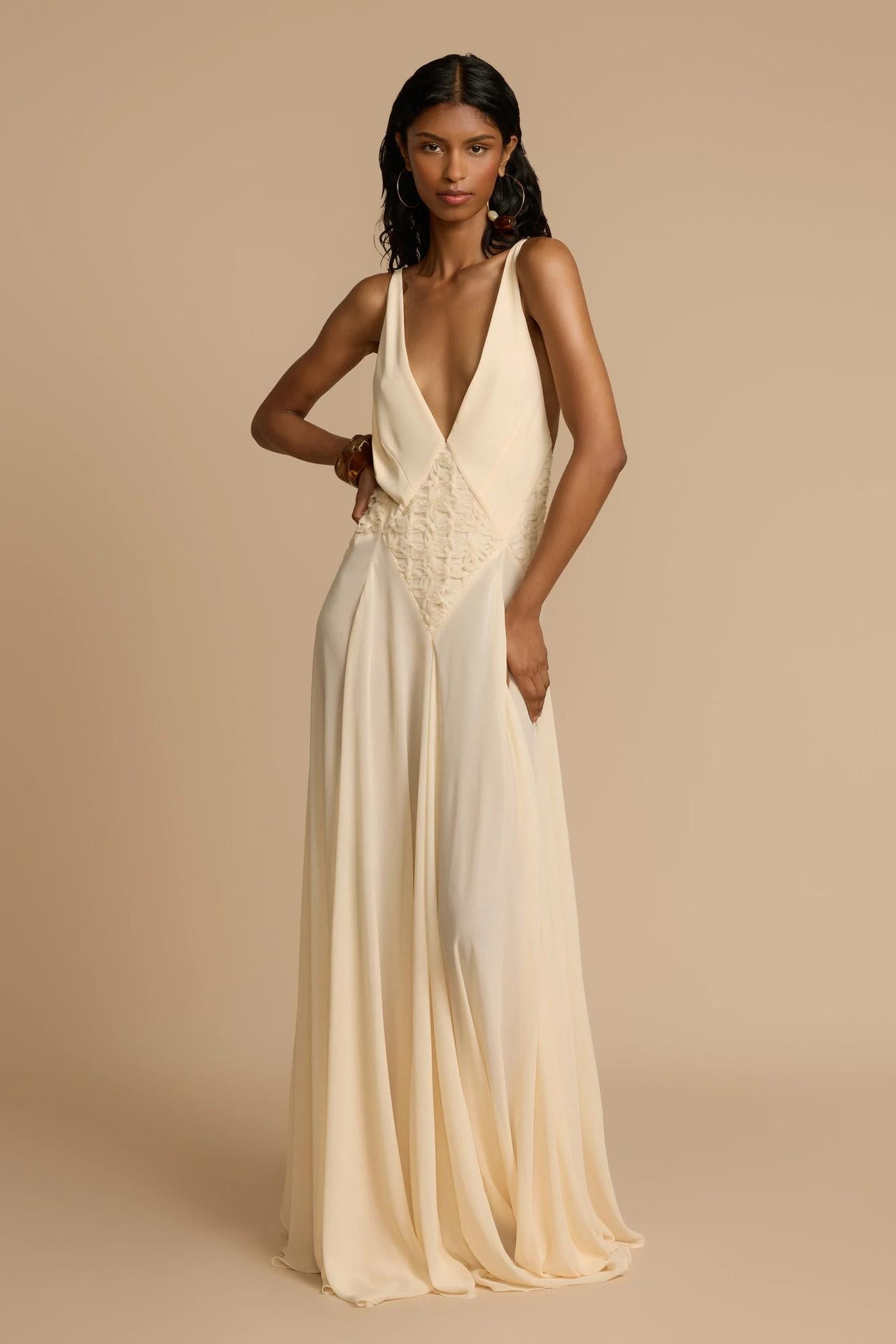 Deep V-Neck Chiffon Lace Midi Dress