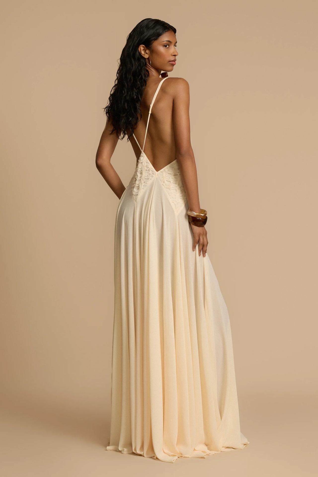 Deep V-Neck Chiffon Lace Midi Dress