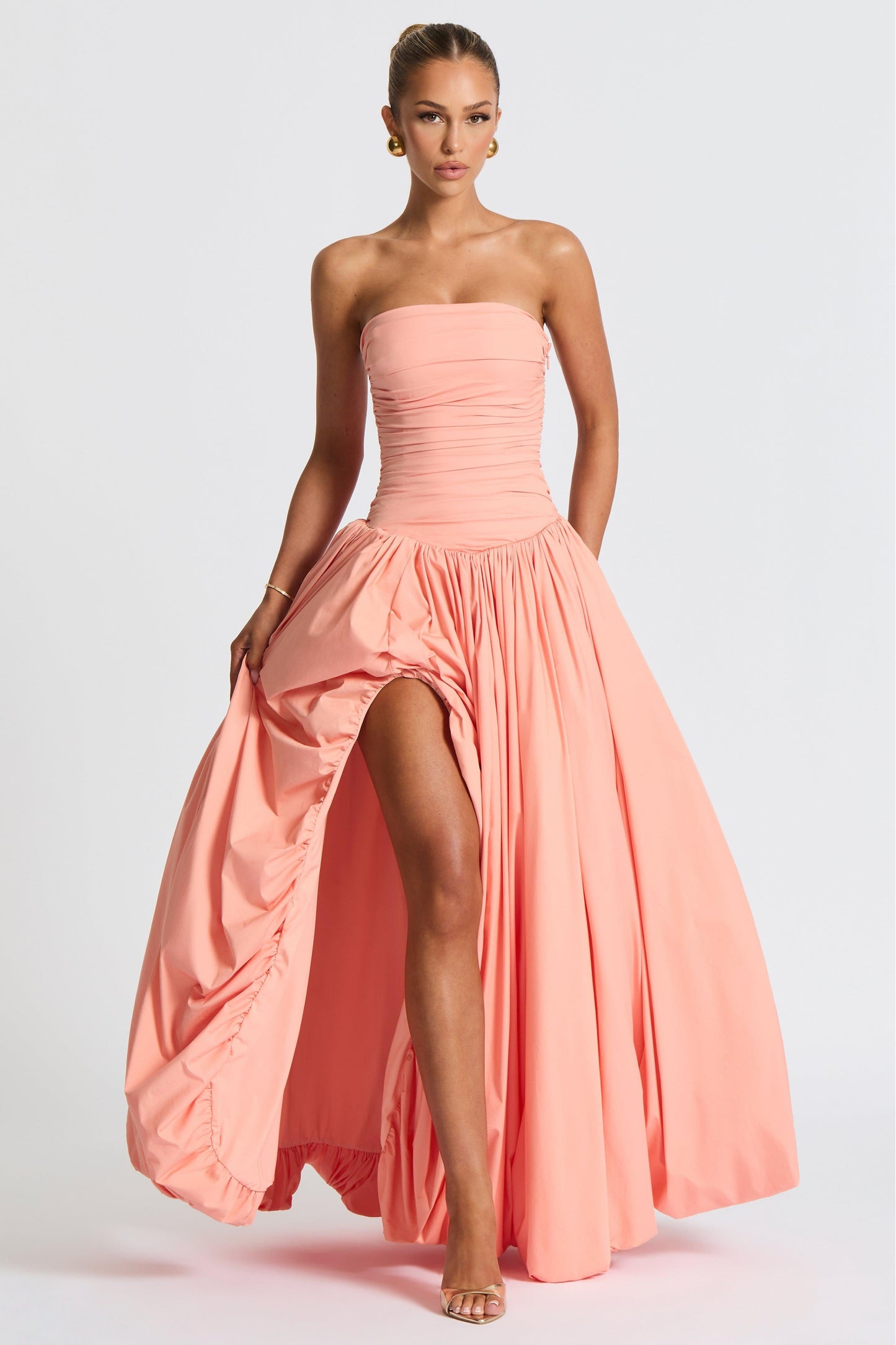 Solid Off-Shoulder Lace-Up Maxi Dress