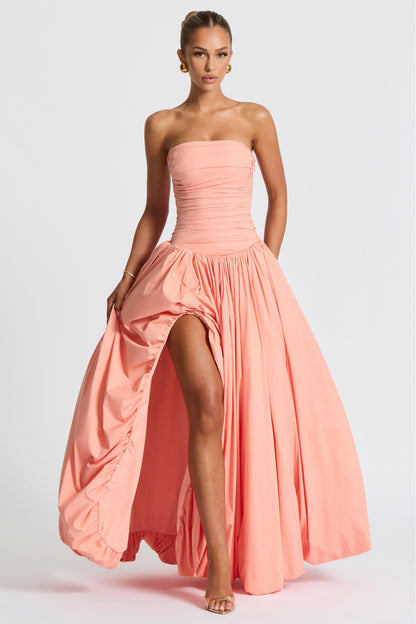 Solid Off-Shoulder Lace-Up Maxi Dress