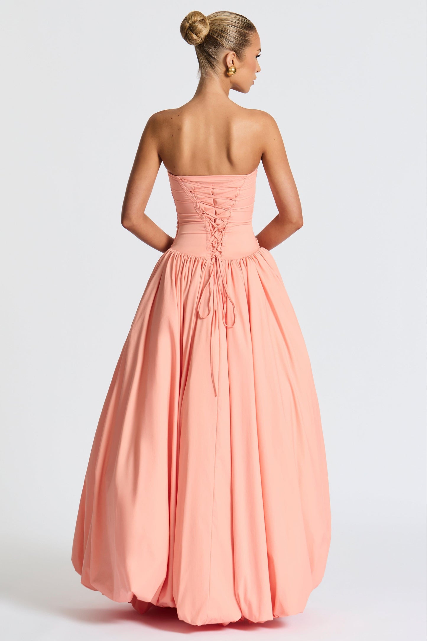 Solid Off-Shoulder Lace-Up Maxi Dress