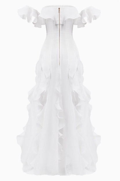 Chiffon Off-Shoulder Frill Maxi Dress
