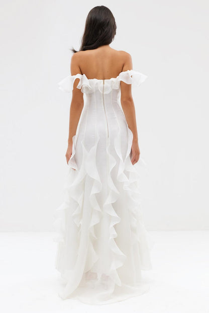 Chiffon Off-Shoulder Frill Maxi Dress