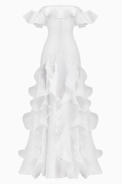 Chiffon Off-Shoulder Frill Maxi Dress