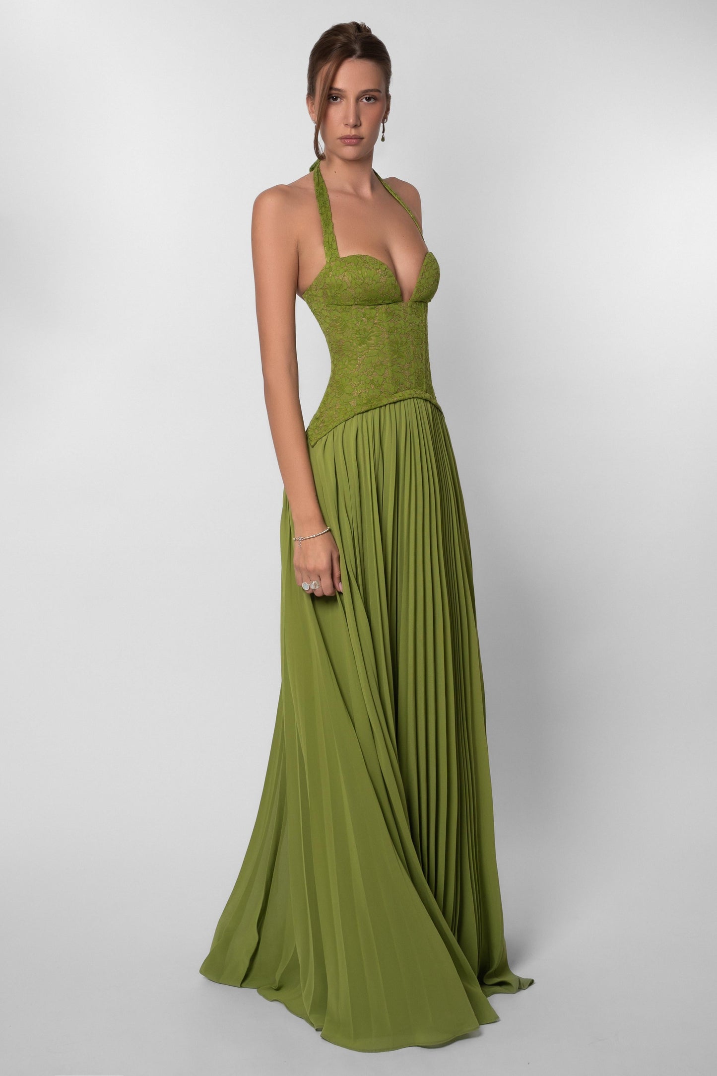 Sweetheart Neck Lace Splicing Chiffon Pleated Maxi Dress