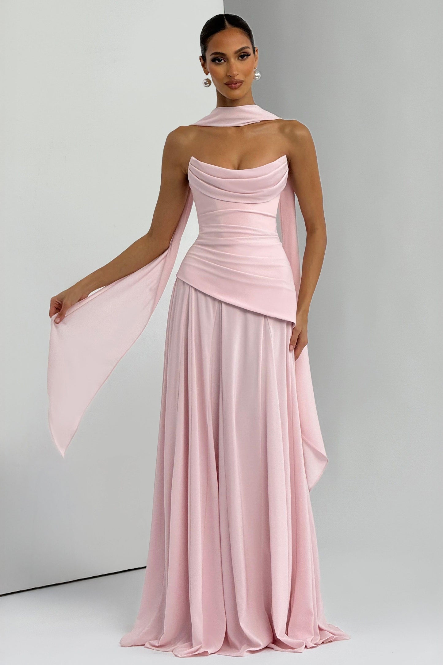 Solid Off-Shoulder Tie-Up Maxi Dress