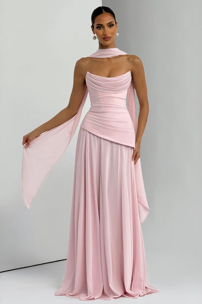 Solid Off-Shoulder Tie-Up Maxi Dress