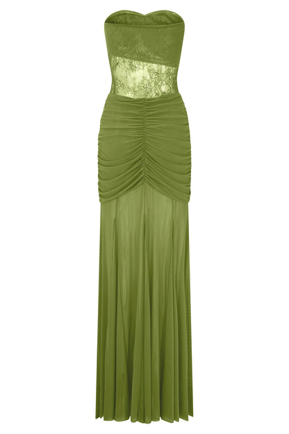 Mesh Splicing Lace Off-Shoulder Maxi Dress