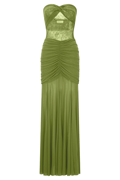 Mesh Splicing Lace Off-Shoulder Maxi Dress