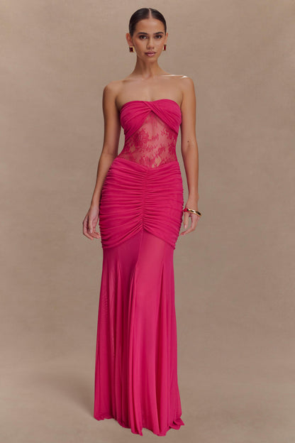 Mesh Splicing Lace Off-Shoulder Maxi Dress