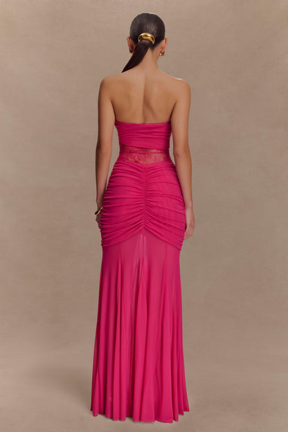 Mesh Splicing Lace Off-Shoulder Maxi Dress
