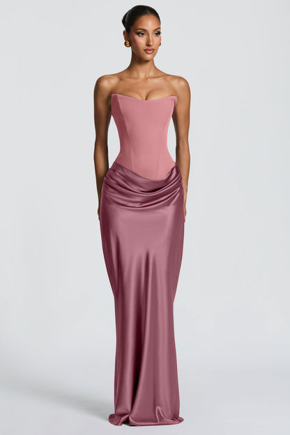 Jersey Splicing Satin Tie-Up Maxi Dress