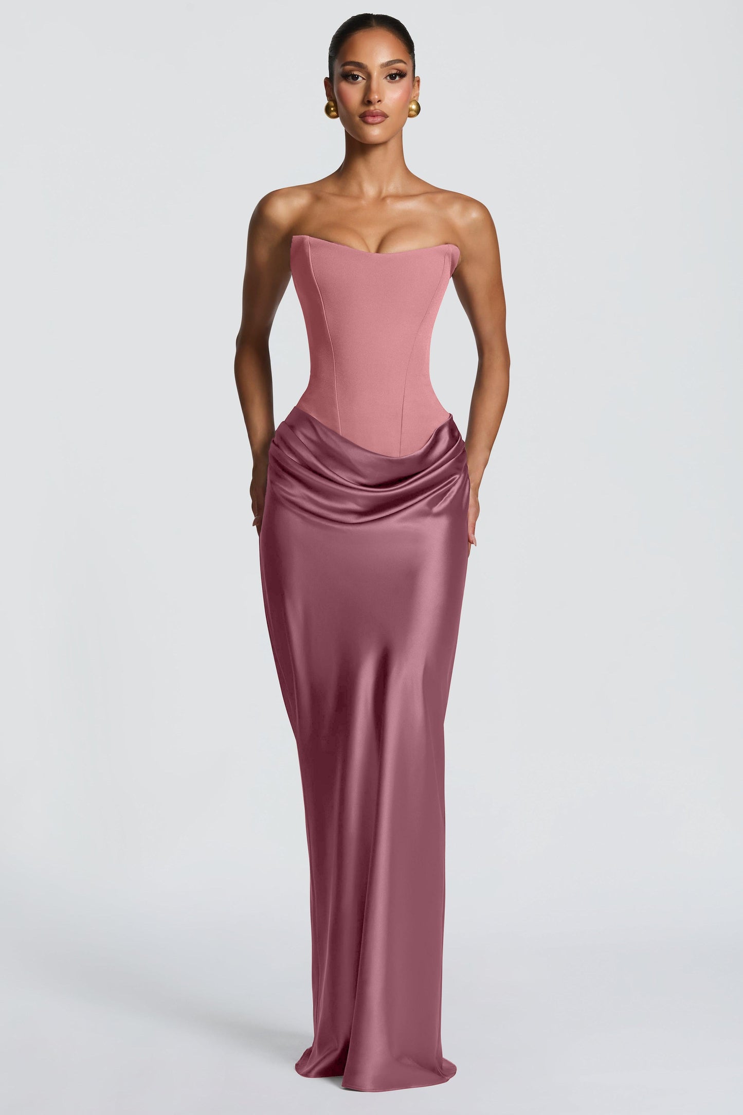 Jersey Splicing Satin Tie-Up Maxi Dress
