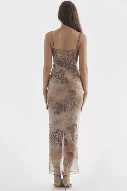 Cream Floral Print Maxi Dress