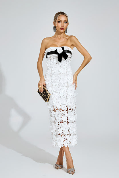 Raleign White Floral Lace Midi Dress