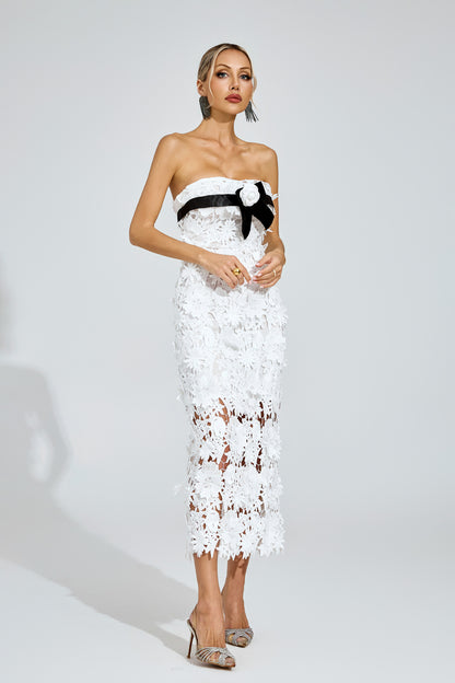 Raleign White Floral Lace Midi Dress