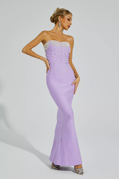 Rebekah Purple Beaded Bandage Dress