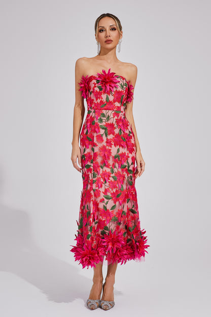 Ricardo Red Flower Off Shoulder Dress