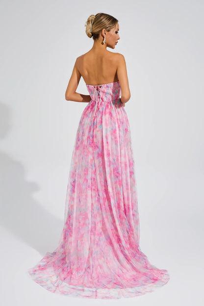 Sheila Pink Floral Slit Off Shoulder Dress