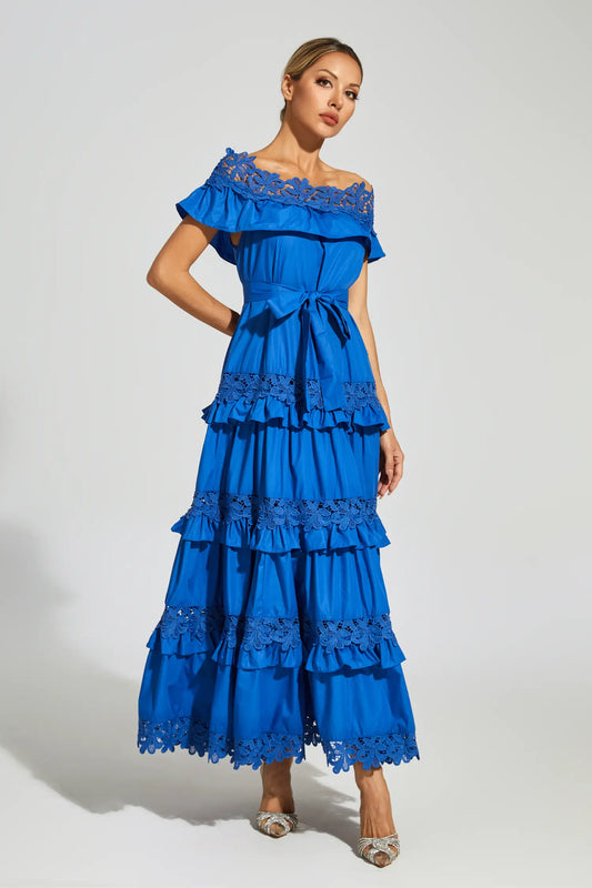 Soraya Marine Blue Ruffle Off Shoulder Dress