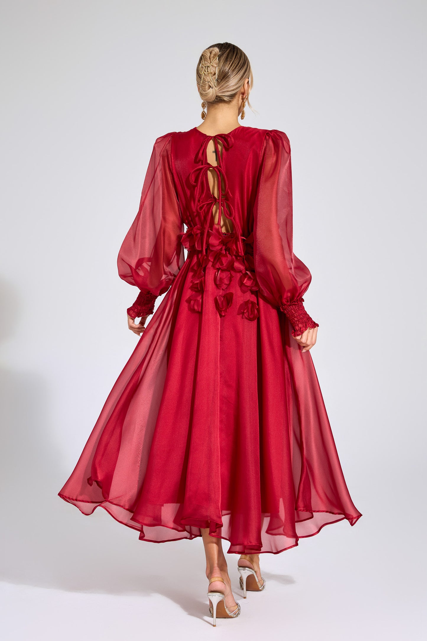 Steele Red Flower Satin Midi Dress