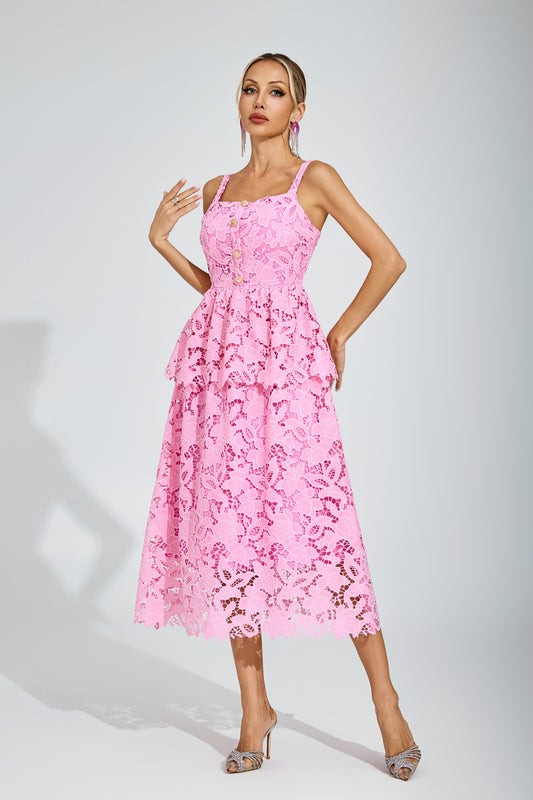 Suzanne Pink Lace Midi Dress