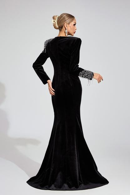 Thisbe Black Beaded Maxi Dress