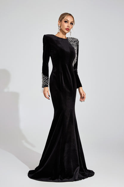 Thisbe Black Beaded Maxi Dress